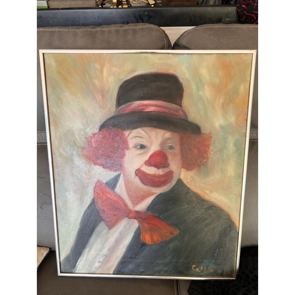 Oil On Canvass Mid Century Era‎ Clown Painting By Callio Approx 24x20